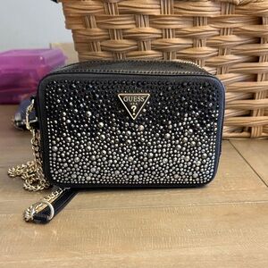 GUESS Black and Silver Rhinestone Lua Mini Crossbody Bag